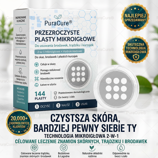 🌿PuraCure® 2-w-1 plaster mikroigłowy i hydrokoloidowy🍀 | Usuwa wypukłe znamiona, trądzik, płaskie brodawki i brodawki skórne | Pomaga poprawić zmarszczki, blizny i niedoskonałości | Niewidoczne plastry na twarz i ciało