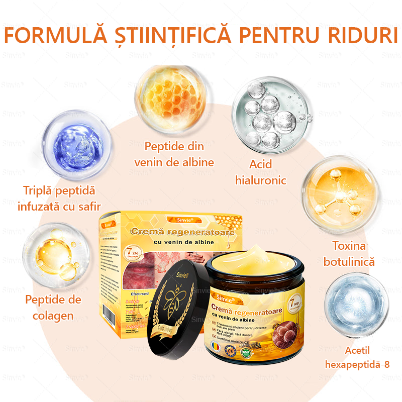🧑‍⚕️Recomandat de dermatologi 🐝 Crema regeneratoare Sinvie® cu venin de albine 🔥 Ideală pentru riduri, pete pigmentare și piele lipsită de fermitate – 50 ml