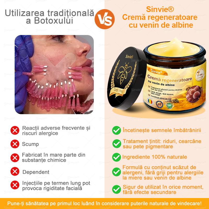 🧑‍⚕️Recomandat de dermatologi 🐝 Crema regeneratoare Sinvie® cu venin de albine 🔥 Ideală pentru riduri, pete pigmentare și piele lipsită de fermitate – 50 ml