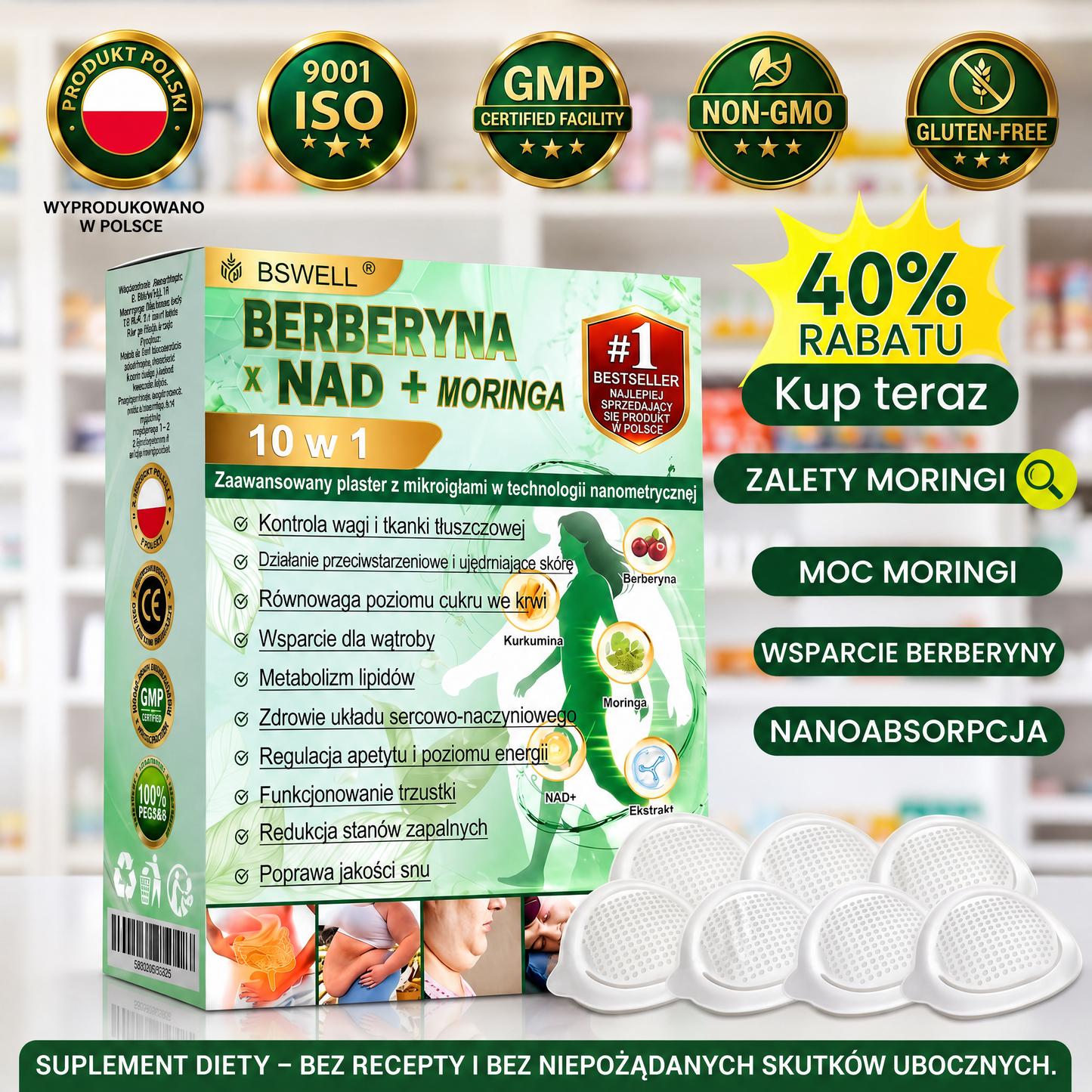 📦 BSWELL® Nano mikroigłowy plaster wyszczuplający (Raz dziennie, efekty już po 28 dniach ✅ Wspiera odchudzanie, serce, cukrzycę, sen, jelita, stawy i więcej.